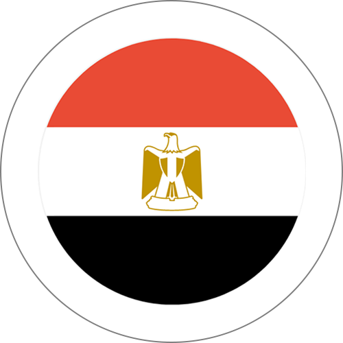 Circular image of the Egyptian flag: red top stripe, white middle stripe featuring the gold Eagle of Saladin, and a black bottom stripe.