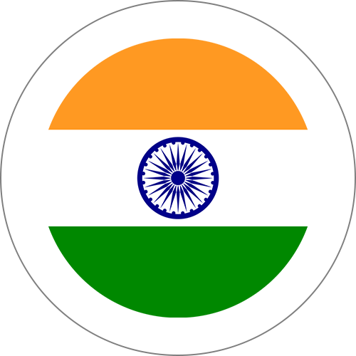 Circular Indian flag: saffron top, white middle with blue Ashoka Chakra, green bottom.