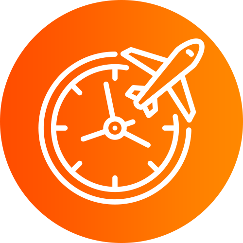 Icon of a clock with an airplane overlay, symbolizing travel time or flight schedule