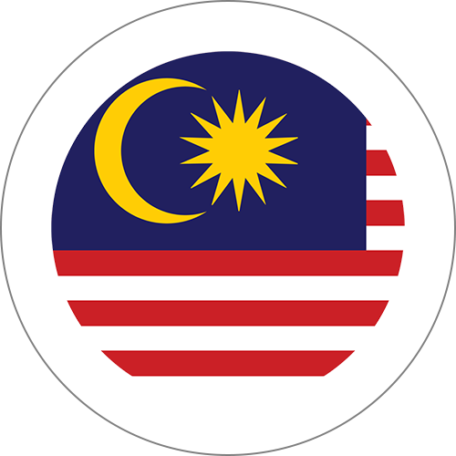Circular badge of the Malaysian flag (Jalur Gemilang): blue canton with a yellow crescent and 14-point star, red and white stripes.