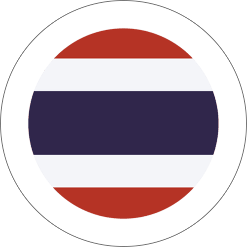 Circular image showing the Thailand flag: red, white, and a central dark blue stripe with white stripes above and below.
