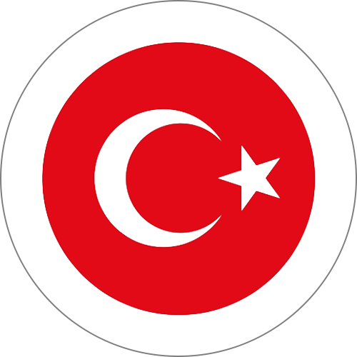 Red circular emblem with a white crescent and star, representing the Turkish flag